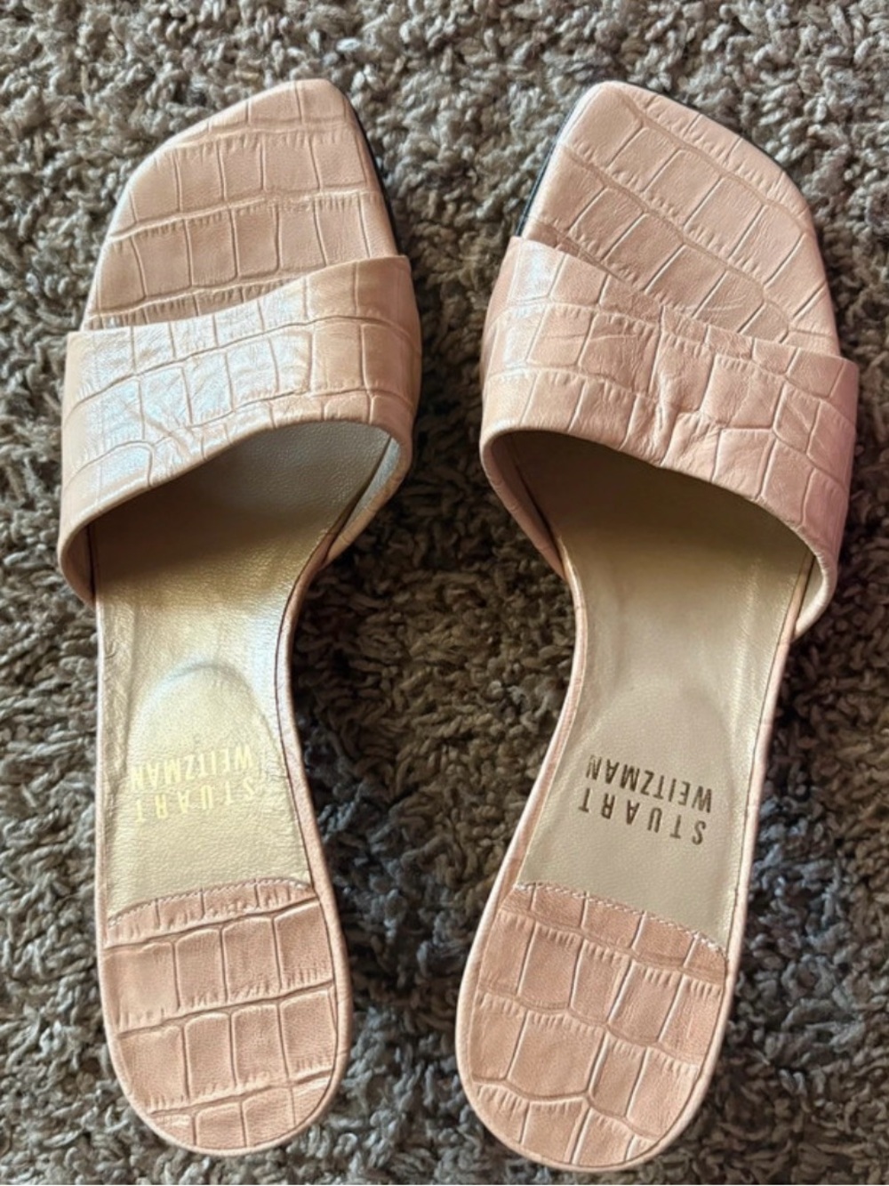 Stuart Weitzman Blush Croc-Embossed Slide Mules